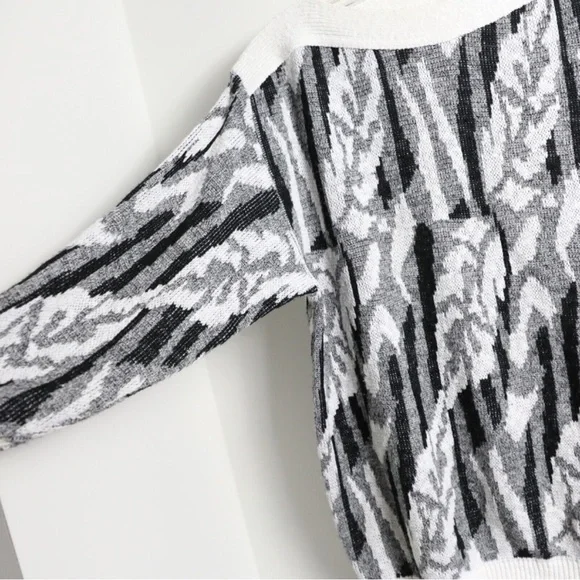 Vintage oversized knit sweater abstract print Helen Harper grey M medium top - Picture 2 of 6